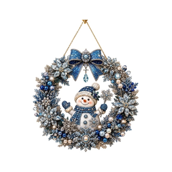QISIWOLE DIY Christmas Snowman Wreath Kit, Pearl Diamond Hand Assembly Hanging Wreath, 9.8 in Acrylic Craft Set, for Door Wall Mantel Holiday Decor