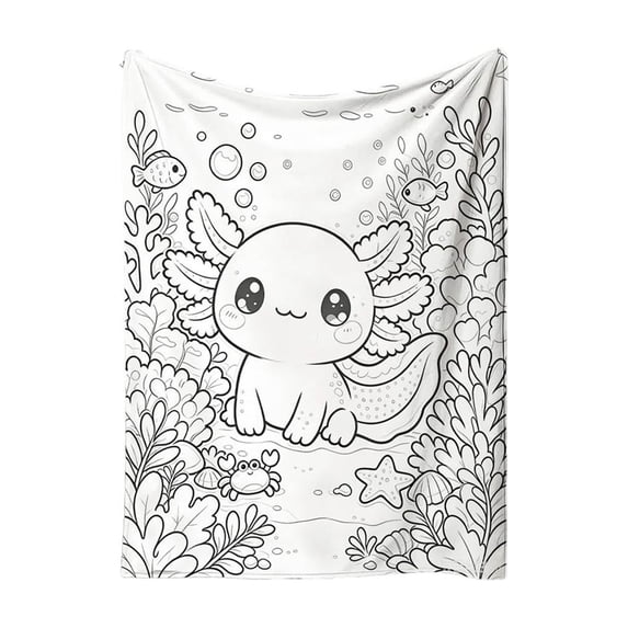 QISIWOLE DIY Coloring Blanket for Kids with 24 Color Markers, Color Fillable Flannel Blanket, Soft Cozy Blankets for Everyday Use Home Decor Birthday Gifts, Axolotl Themed