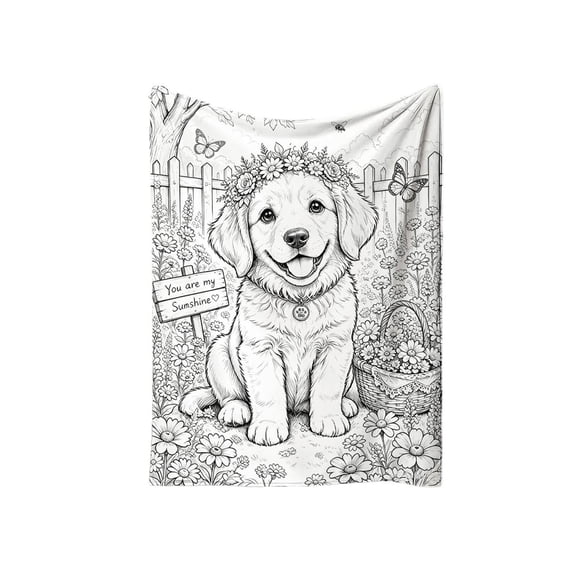 QISIWOLE DIY Coloring Blanket for Kids with 24 Color Markers, Color Fillable Flannel Blanket, Soft Cozy Blankets for Everyday Use Home Decor Birthday Gifts, Puppy Themed