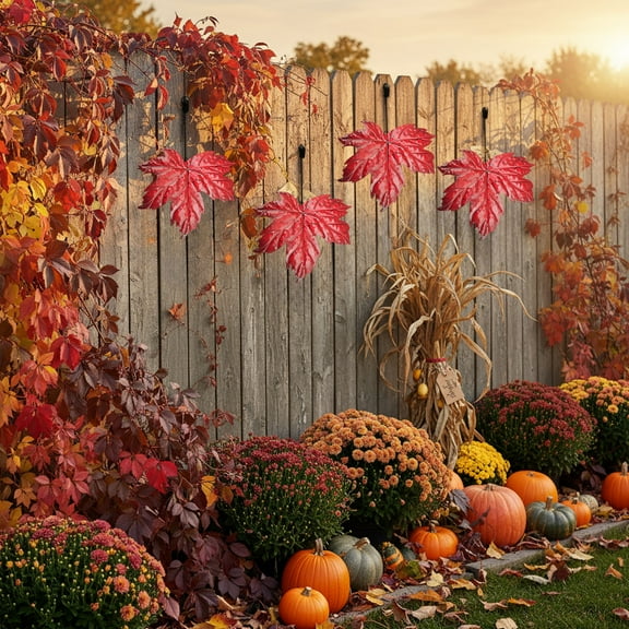 QISIWOLE Fall Wall Decor Metal Maple Leaf Wall Sculpture Garden Fence Decor Red Metal Maple Leaf Thanksgiving Day Autumn Harvest Festival Home Decor