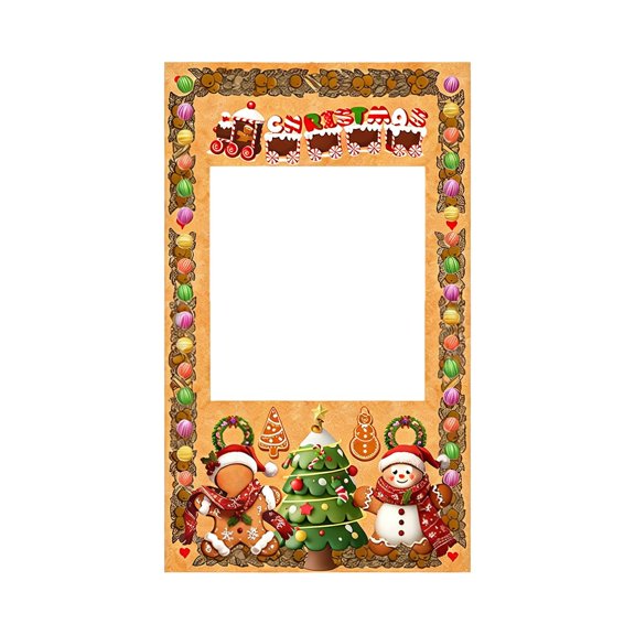 QISIWOLE Festive Christmas Photo Booth Frame Gingerbread Candy Frame Polyester Photography Backdrop Decor 59 x 35 Inch