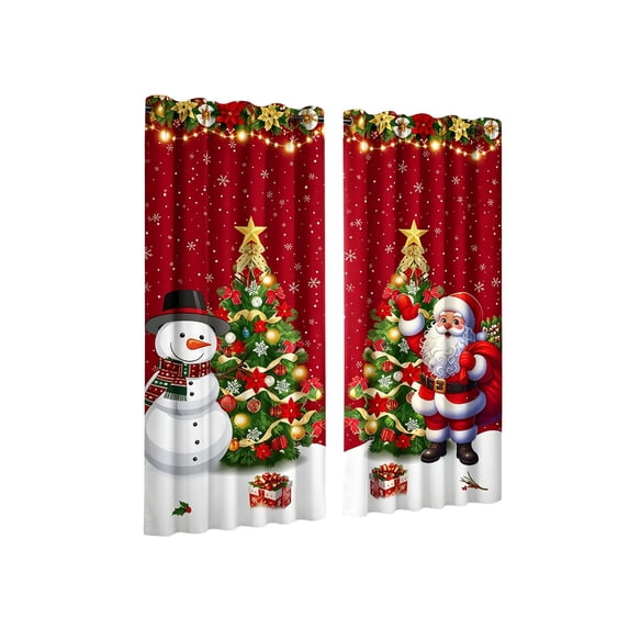 QISIWOLE Festive Christmas Themed Decorative Curtains, 2 Pack 65x29in Polyester Fabric with Rod Pocket, Holiday Window Display for Living Room Bedroom Party, Santa Snowman Starry Night