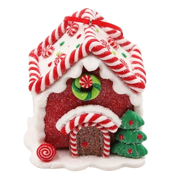 QISIWOLE Gingerbread House Christmas Ornament with Candy Decor, 2.87 x 2.80 in Plastic Mini House Pendant for Christmas Tree and Holiday Party Decor