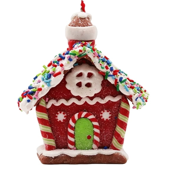 QISIWOLE Gingerbread House Christmas Ornament with Candy Decor, 2.87 x 2.80 in Plastic Mini House Pendant for Christmas Tree and Holiday Party Decor