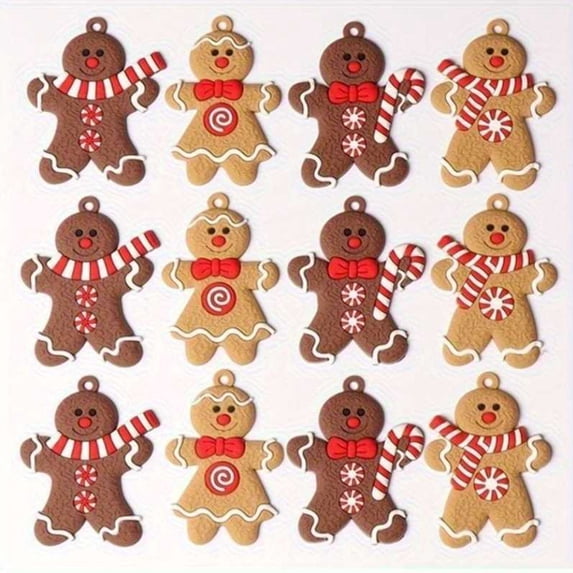 QISIWOLE Gingerbread Man Ornament Set of 12, Wooden Hanging Christmas Decoration, 3.2 in Wood Ornament Set, for Christmas Tree Wreath and Holiday Party Decor