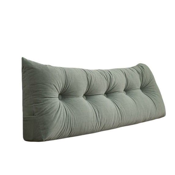 QISIWOLE Green Dorm Twin Headboard Wedge Pillow, 31.5x15.7in Handmade Support Backrest Large Bolster Cushion with Two Large Side Pockets and Removable Cover