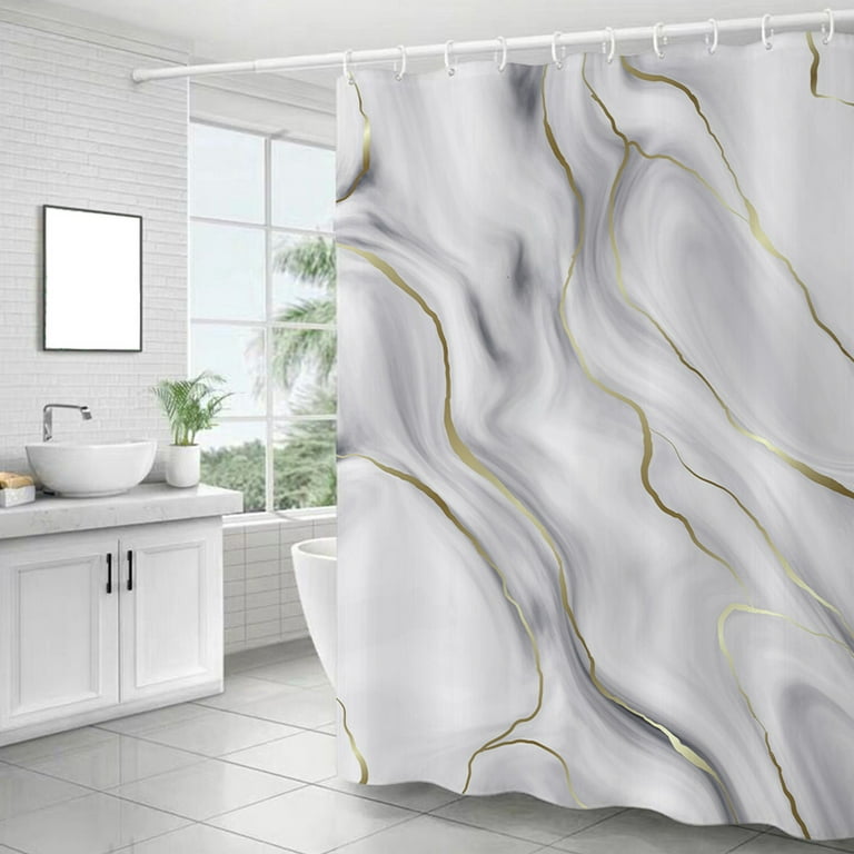 QISIWOLE Grey Gold Marble Shower Curtain Liner 72 x 72, Abstract