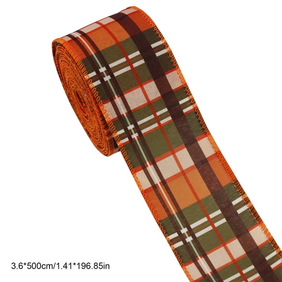 QISIWOLE Grid Fall Thanksgiving Ribbon, 15 ft Printed Wired Edge Ribbon, Polyester Ribbon for Wreath Bow Gift Wrapping Home Decor