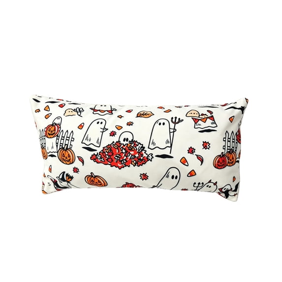 QISIWOLE Halloween Decorative Throw Pillow, 16"x8" Cute Ghost with Pumpkin Brown Beige Autumn Fall Throw Pillow Decorations Cushion Accessories for Sofa Couch Bedroom Lumbar