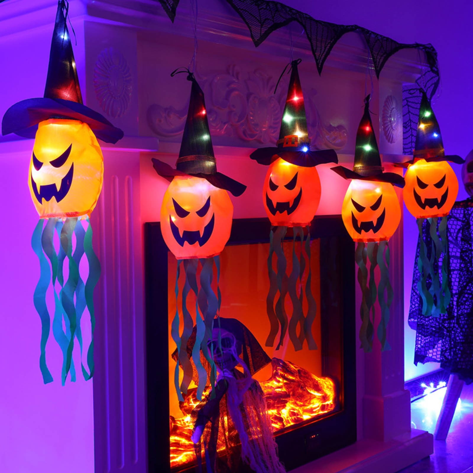 QISIWOLE Halloween Pumpkin Ghost Hanging Decorations with LED ...