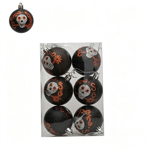 QISIWOLE Halloween Tree Ornament Ball Set, Skeleton Glitter Painted Baubles, 2.76 x 2.36 in Plastic Ornament Set, for Halloween Tree and Party Decor