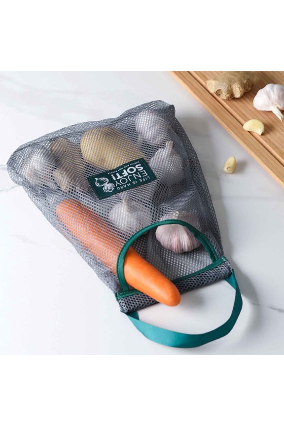 Hanging Mesh Storage Bags, Single Pocket Reusable Produce Bags for Kitchen Storage Fruits, Onions, Garlic & Vegetables, Breathable Shopping Storage Handbag
