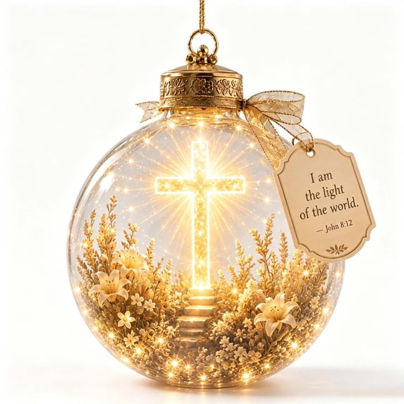 QISIWOLE Illuminated Christian Hanging Ornament, 3.5in Lighted Christian Hanging Decor with Faith Scenes for Christmas, Prayer Spaces, Remembrance, Gift for Christian