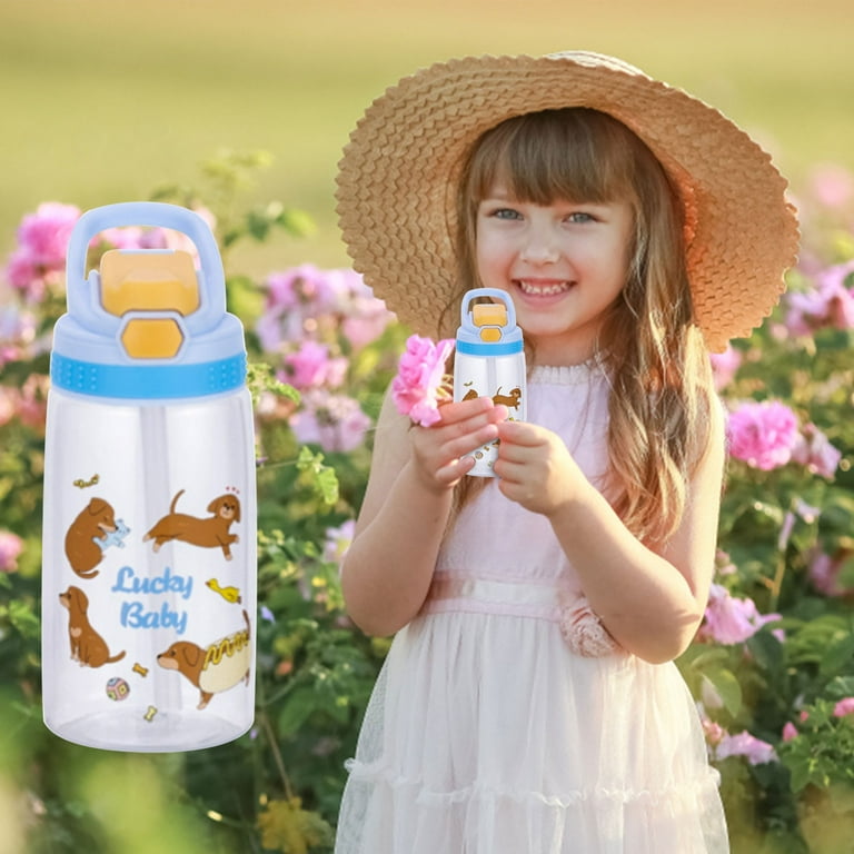 Qisiwole Kids Water Bottle with Straw for School Leak Proof 16 oz Toddler Cartoon Animal Water Bottle BPA-Free Spout Lid for Boys & Girls, Blue