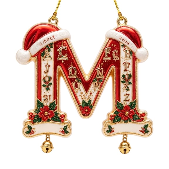 QISIWOLE Letter M Alphabet Christmas Tree Ornament, Personalized Initial Pendant with Santa Hat and Holly, 3.15 x 3.15 in Acrylic Hanging Ornament, for Christmas Tree Wreath Window Holiday Decor