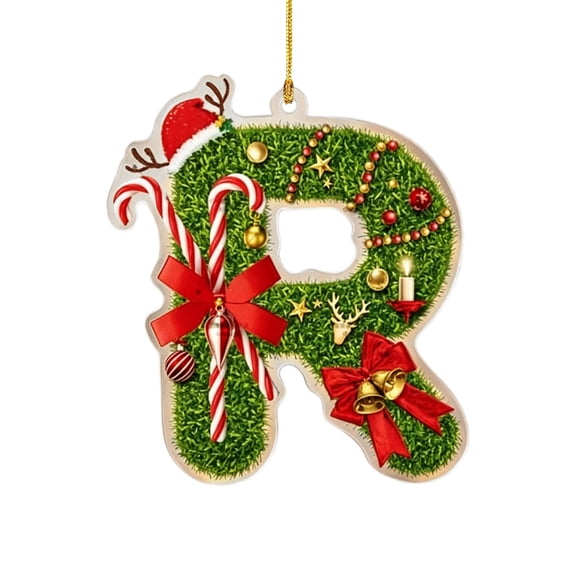 QISIWOLE Letter R Christmas Alphabet Ornament, Personalized Acrylic Letter Pendant, 3.15 x 3.15 in Acrylic Letter Ornament, for Christmas Tree Wreath Holiday Decor
