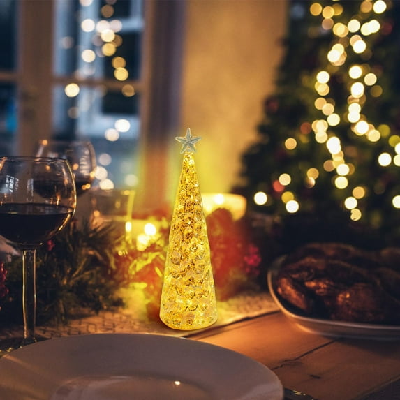 QISIWOLE Lighted Christmas Tree Warm White LED Acrylic Night Light Christmas Decoration Table Top Christmas Trees Holiday Decoration Light Up Glitter Tabletop Figurine