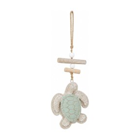 QISIWOLE Mediterranean Green Sea Turtle Wall Hanging, 3D Wooden Ocean Decor with Seashell Accents, 13.39 x 4.92 in Wood, for Porch Patio Bathroom and Entryway Decor