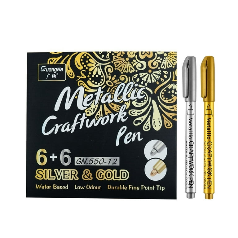 QISIWOLE Metallic Marker Pens, Gold Silver Metallic Permanent Markers for  Artist Illustration, Crafts, Gift Card Making, Scrapbooking, Fabric, DIY  Photo Album, Value Set of 12 