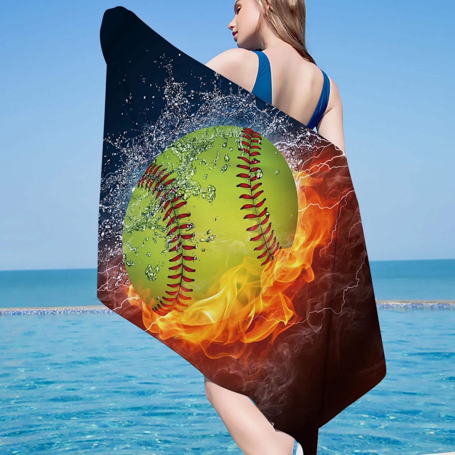 QISIWOLE Microfiber Beach Towel Baseball Fire Bath Towel Super Lightweight Bath Towel Sandproof Beach Blanket Large Beach Towel Travel Swimming Pool Camping Yoga and Gym Sport 30 X 60 inch Deals Walma...
