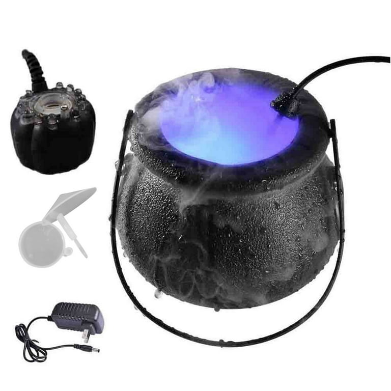QISIWOLE Mist Maker Fogger with Witch Cauldron 12 LED Light Color Change Fountain Pond Fog Machine Atomizer Halloween Christmas Decoration Zinc