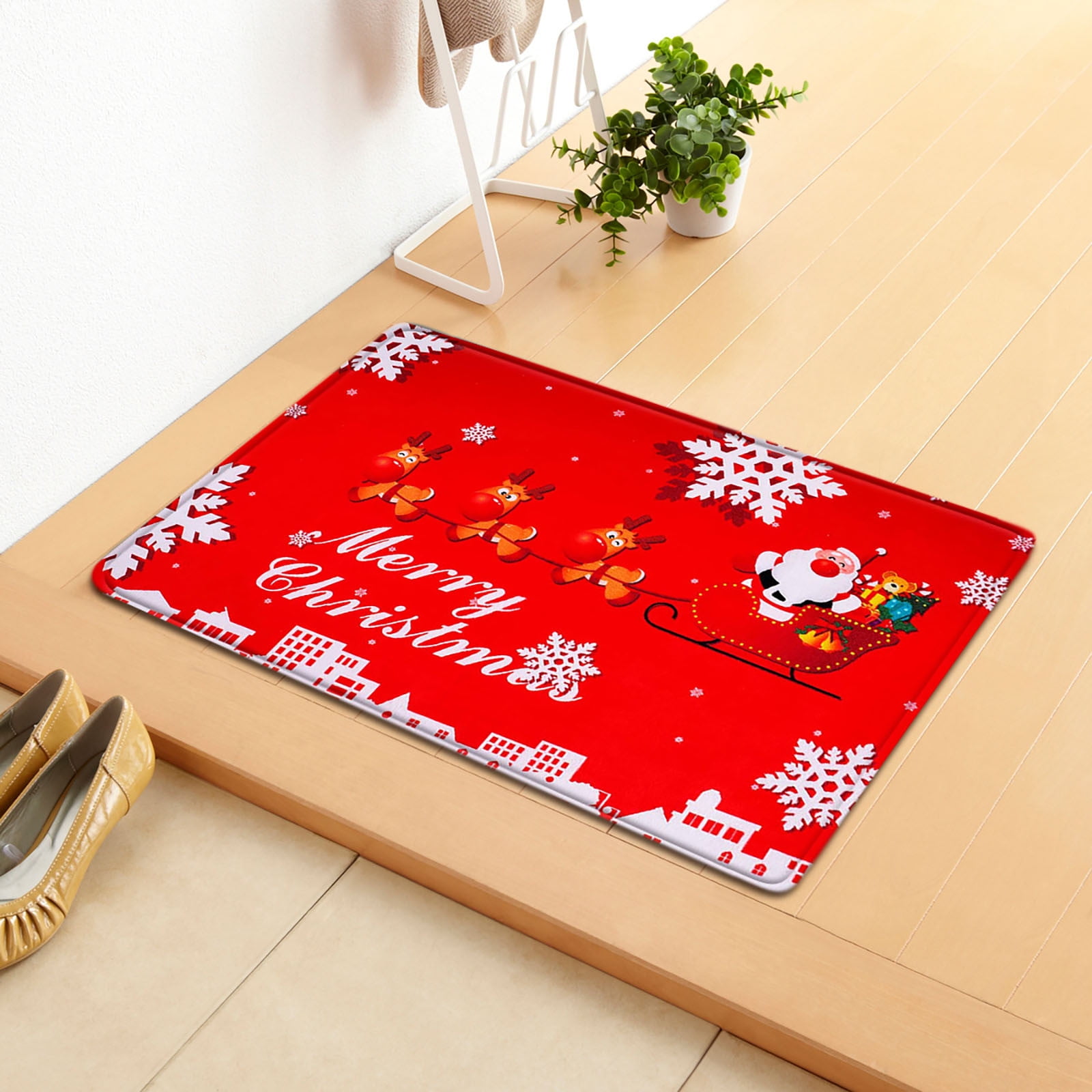 Qisiwole Non-Slip Christmas Rugs Christmas Mats 16 x 24 Inches Holiday Rugs Winter Welcome Doormats Floor Mat for Indoor Outdoor Xmas Rug Home Garden