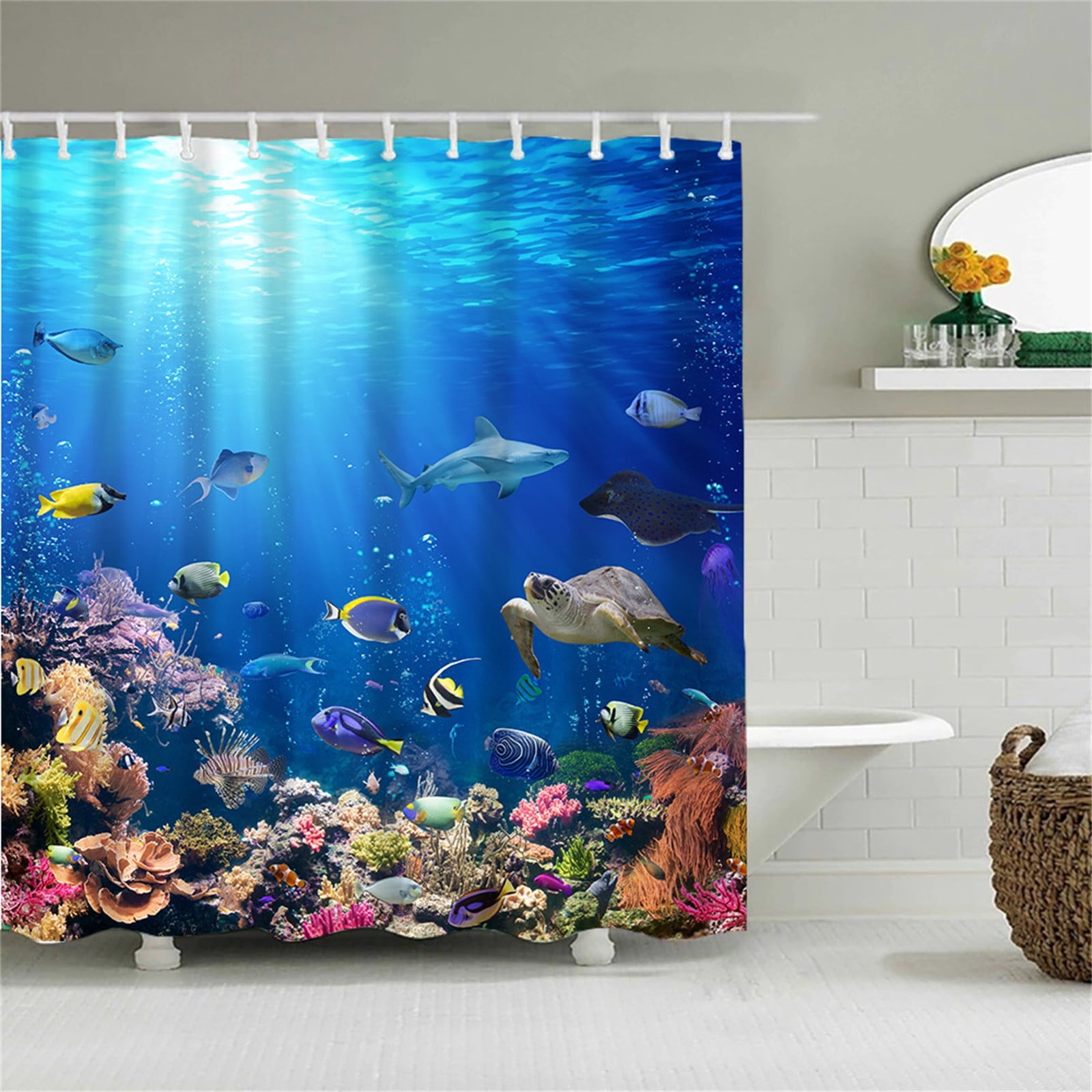 QISIWOLE Ocean Shower Curtain Under The Sea Shower Curtain Blue Ocean