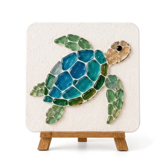QISIWOLE Ocean Themed DIY Sea Glass Mosaic Art Kit, Sea Turtle Sea Glass Kit, Create Beautiful Ocean-Inspired Artwork with Colorful Glass Pieces, Coastal Home Decor & Creative Handmade Gift
