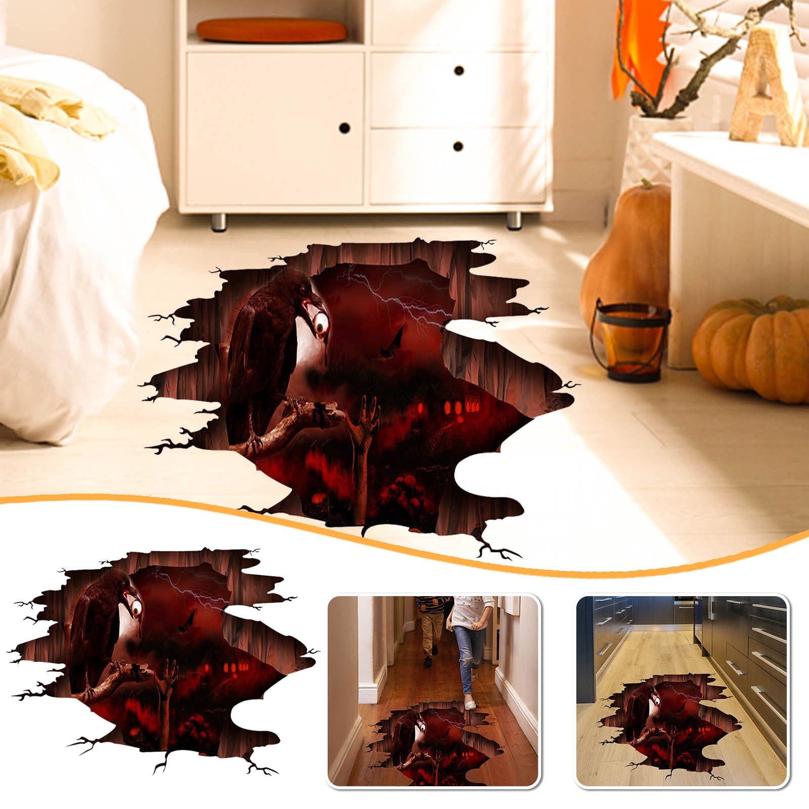 QISIWOLE Pack of 2 3D Halloween Wall Stickers, Removable Wall Decals, Halloween Stickers for