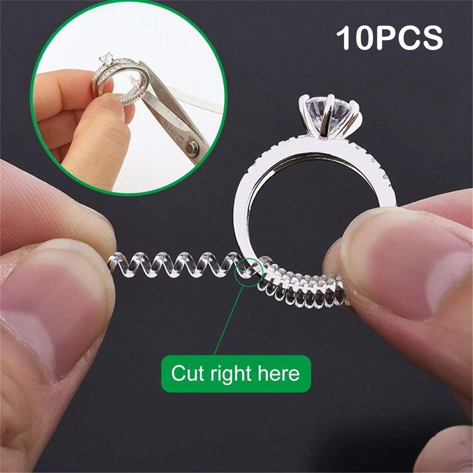 QISIWOLE Ring Size Adjuster for Loose Rings, Pack of 10 Clear Invisible Jewelry Sizer, Spring Telephone Line Adjustment Ring Guard Resizer Make Ring Smaller to Fit Fingers for Women Men