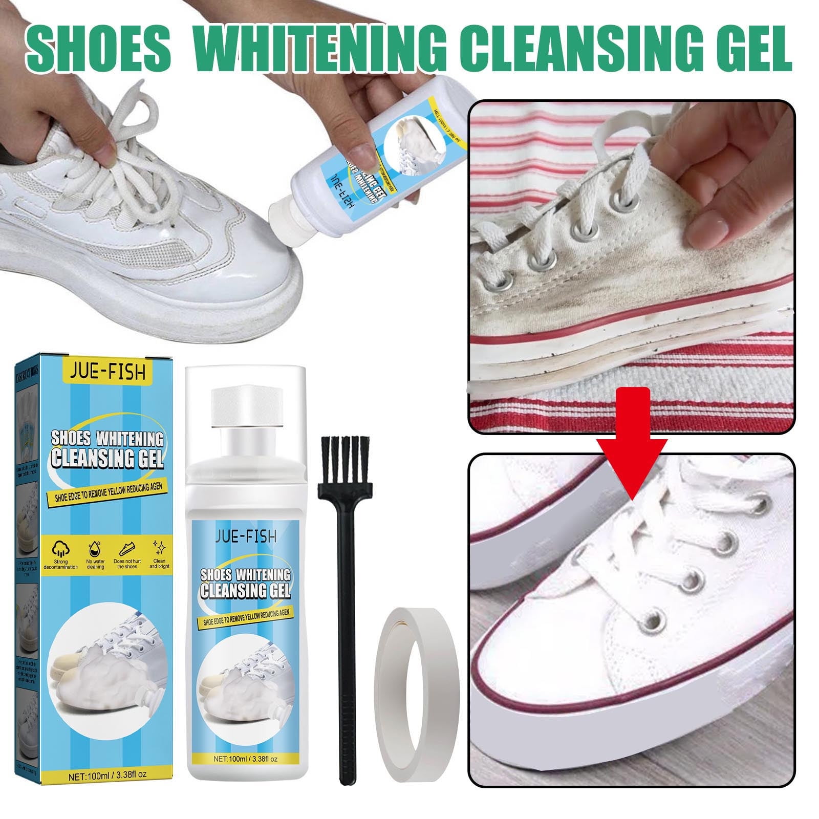 White Shoe Cleaning Cream, 260g Shoes De-Yellowing and Whitening Stain  Remover Cleansing Cream, for Casual Leather Shoe Sneakers (2pcs)