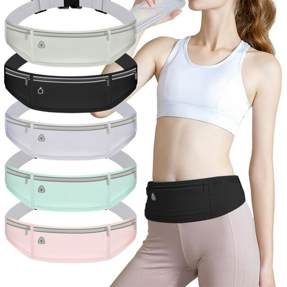 QISIWOLE Slim Running Belt for Women Men-Runners, Phone Holder Fanny Pack, Adjustable Bounce Free Waist Pouch bag for Workout, Money Belt, Run Gear Accessories - Gray