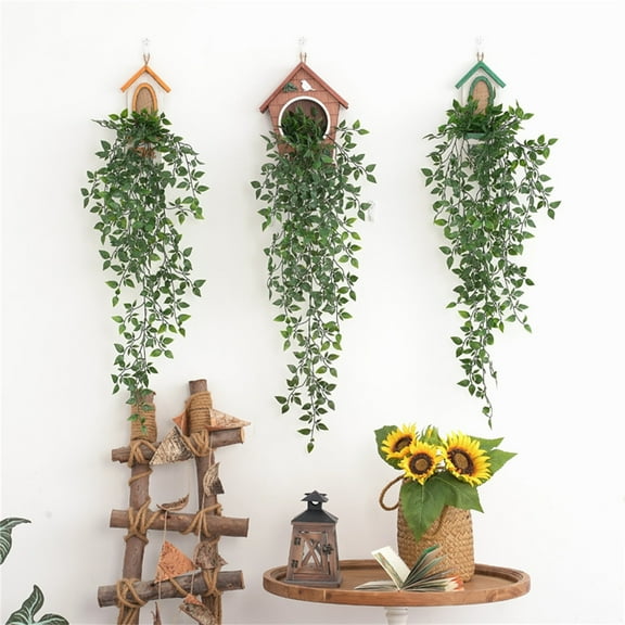 QISIWOLE Small Artificial Hanging Mandala Plant, Faux Plants Indoor Fake Small Potted Plant 33.5-in Long Faux Vine Shelf Decor Ideal for Indoor Outdoor Home Office Decoration