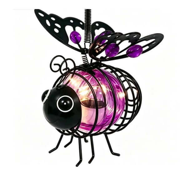QISIWOLE Solar Bee Hanging Lantern for Outdoor, Metal Hanging Bee Garden Lights with Bouncy Springs, Solar Glow Bee Lantern for Garden Yard Patio Porch Decor