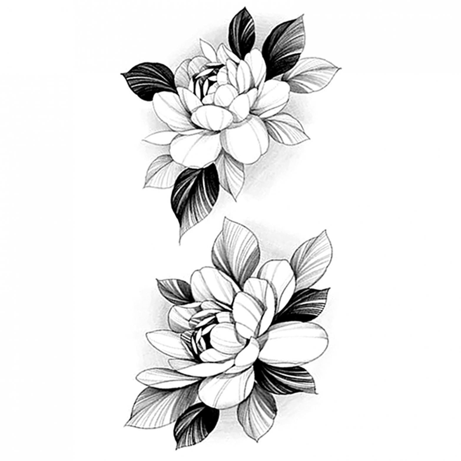 Qisiwole Temporary Tattoos for Women, Black Rose Flower Tattoos Stickers Waterproof Temporary Tattoos Decals for Adult, Body Art Arm Chest Sketch