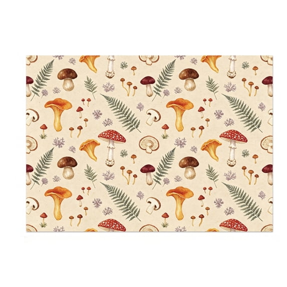QISIWOLE Thanksgiving Wrapping Paper Design F, Fall Mushroom & Fern Kraft Gift Wrap, 28x20in
