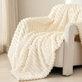 thumbnail image 1 of QISIWOLE Thicked Fleece Throw Blanket for Couch - Soft & Warm Fluffy Cream White Blanket, Decorative and Giftable Striped Blankets for Women, Men, 50"x60", White, 1 of 9