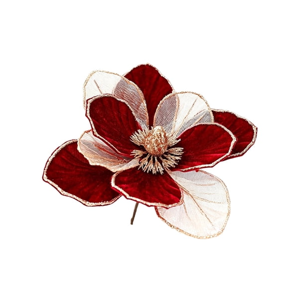 QISIWOLE Velvet Layered Glitter Poinsettia Stem, Burgundy Red Floral Pick with Wire Stem, 8.66 in Polyester, for Christmas Tree Wreath and Garland Decor