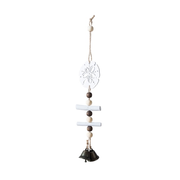 QISIWOLE White Wooden Sand Dollar Wind Chime Bell Hanging, Nautical Home Decor Accent, 11.6x2 in
