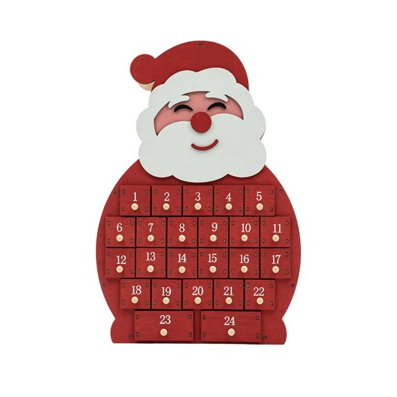 QISIWOLE Wooden Christmas Santa Advent Calendar House with 24 Drawers, Countdown Holiday Ornament, 13.78 x 9.45 x 2.36 Inch Wood Calendar, Tabletop and Mantel Decoration