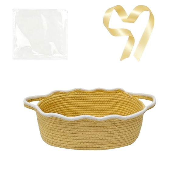 QISIWOLE Yellow Woven Storage Basket, Toy Snack Gift Organizer Basket, 11.81 x 7.87 x 5.12 in Cotton Storage Basket, for Home Shelf Closet Organizing