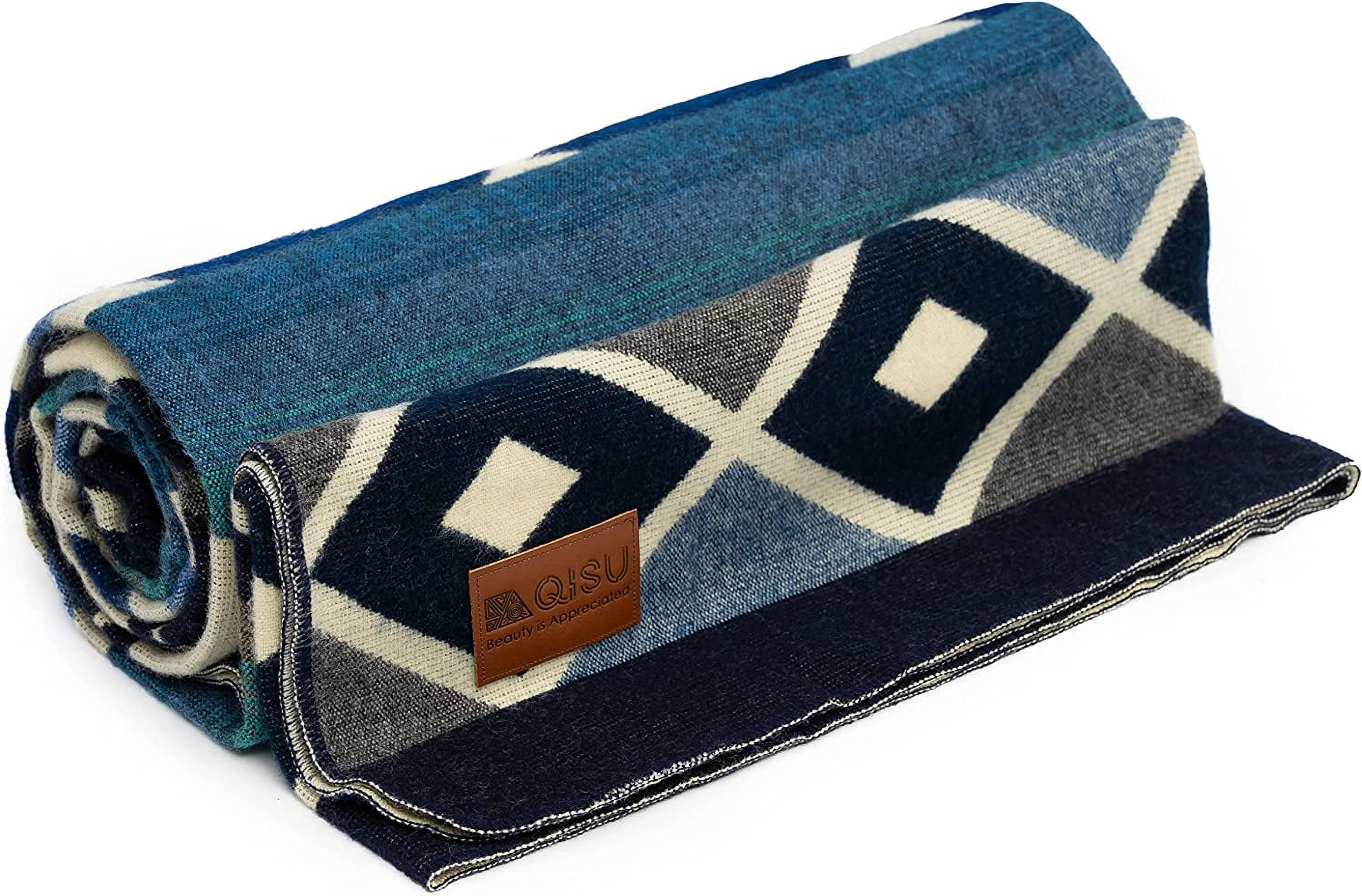 QISU Wool Blanket Throw, Large, Beautiful, Warm, Soft, Handmade in