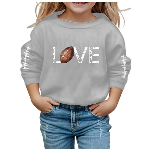 QITESHIPIN Girls Football Print Pullover Hoodie Long Sleeve Sport Theme Casual Comfortable Sweatshirt Grey,5-6 Years