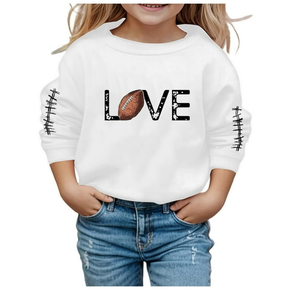 QITESHIPIN Girls Football Print Pullover Hoodie Long Sleeve Sport Theme Casual Comfortable Sweatshirt White,3-4 Years