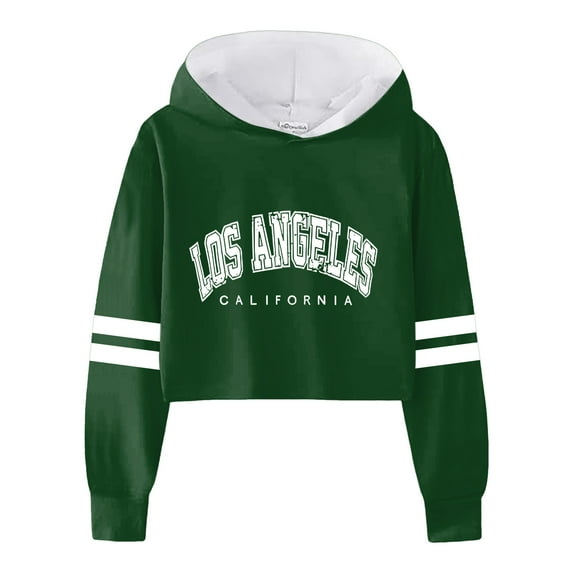 QITESHIPIN Girls Short Style Solid Color Letter Print Hoodie Long Sleeve Casual Comfortable Sweatshirt for Big Kids Green,10-12 Years