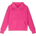 thumbnail image 1 of QITESHIPIN Kids Half Zip Stand Collar Pullover Hoodie Long Sleeve Thumb Hole Pocket Athletic Top for Fall Spring Hot Pink,7-8 Years, 1 of 4