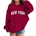 thumbnail image 1 of QITESHIPIN Unisex Kids City Name Letter Print Hoodie Loose Fit Long Sleeve No Drawstring Casual Sweatshirt (3Y-13Y) Red,5-6 Years, 1 of 4