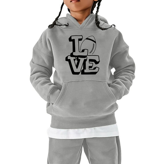 QITESHIPIN Unisex Kids Football Letter Print Pullover Hoodie Super Bowl Graphic Pocket Casual Sweatshirt Grey,3-4 Years
