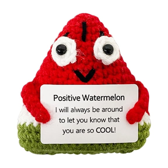 QITOWM Handmade Positive Watermelon Plush Toy with Motivational Message for Desk Decor and Unique Gift for Family Office Use