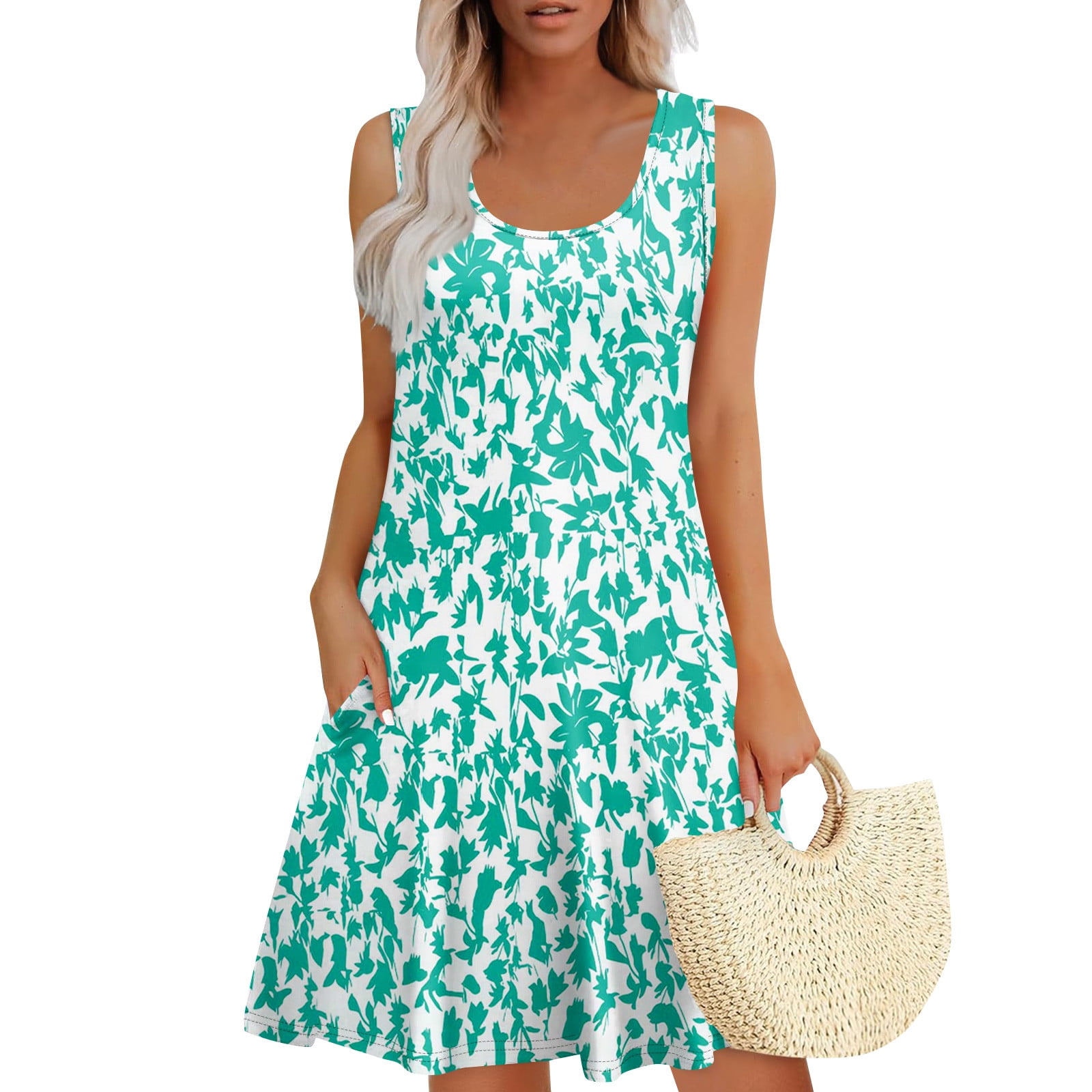 QITOWM Summer Dresses for Women 2025 Floral A Line Sleeveless Spring ...
